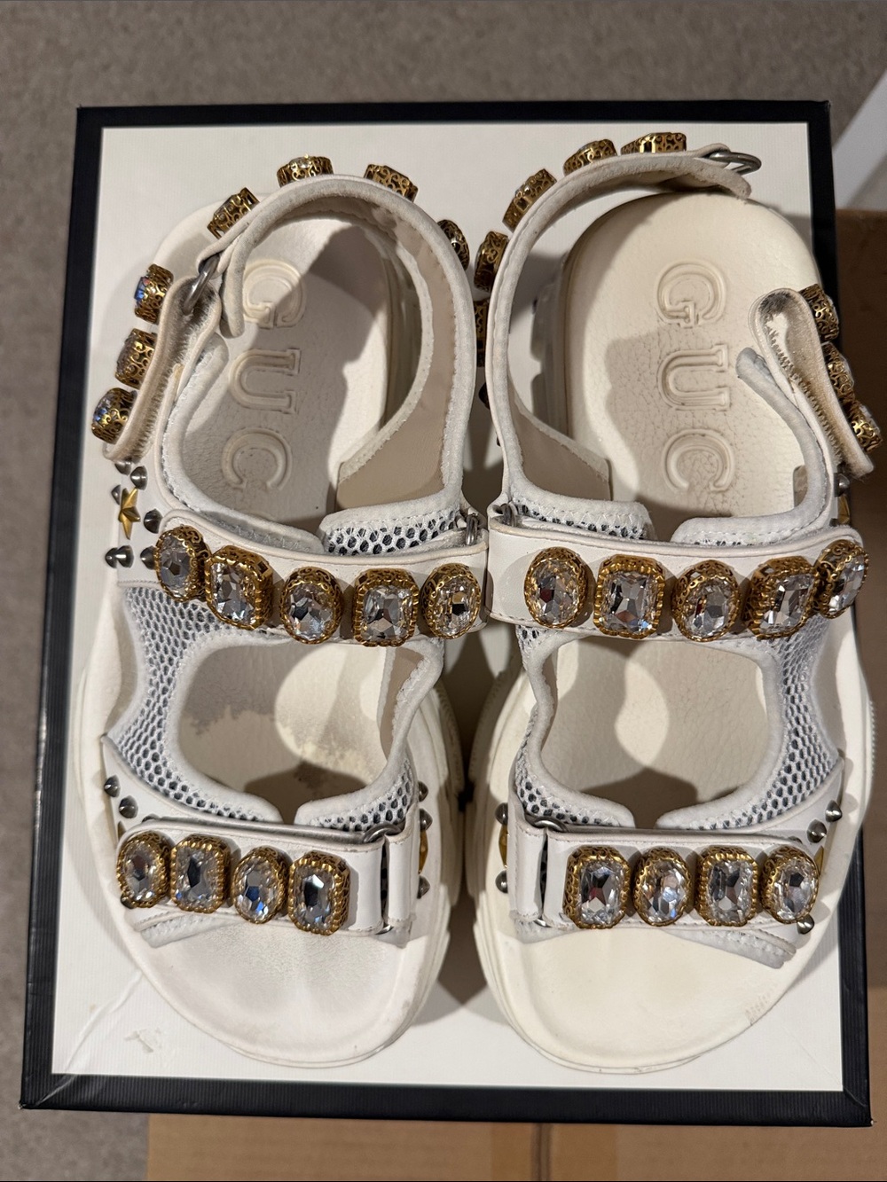 Gucci Aguru Sneaker Strass Sandals – White Crystal Embellished | EU 40